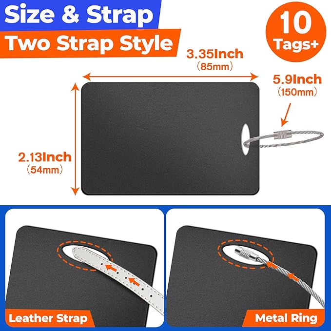10 PCS Personalized Luggage Tags, Custom Engraved Aluminum Luggage Tags for Family, Metal Luggage Tags for Suitcases, Backpac