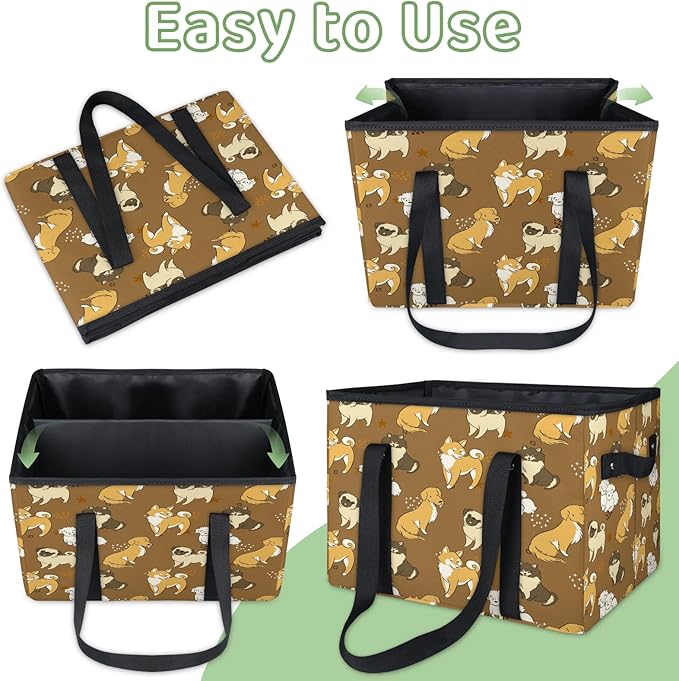 Reusable Grocery Bags Heavy Duty Shopping Bags Foldable Large Tote Bags with Long Handles & Hard Bottom