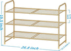 Simple Trending 3-Tier Stackable Shoe Rack, Expandable & Adjustable Shoe Shelf Storage Organizer, Metal Mesh, Gold