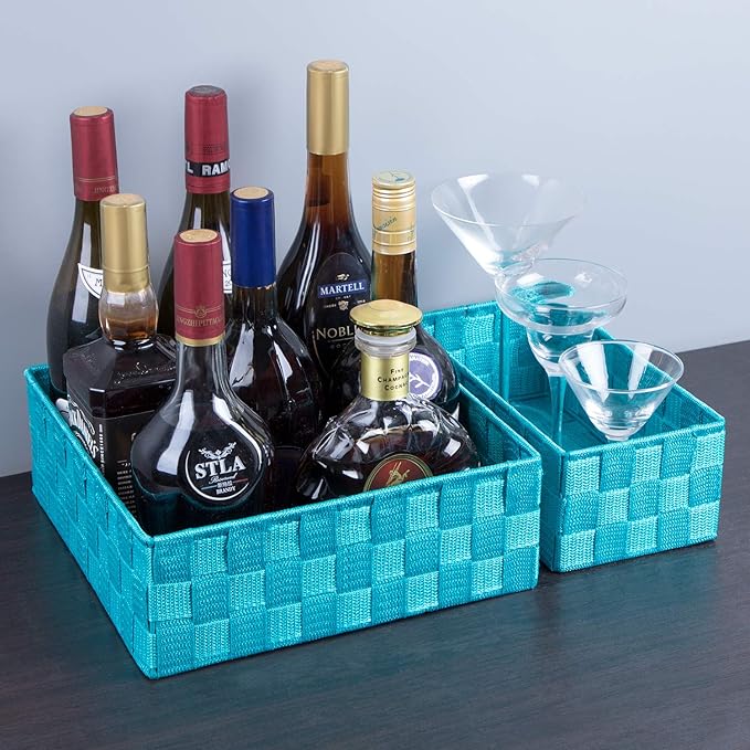 Posprica Woven Storage Baskets for Organizing, Small Black Baskets Cube Bin Container Tote Organizer Divider for Drawer, Clos