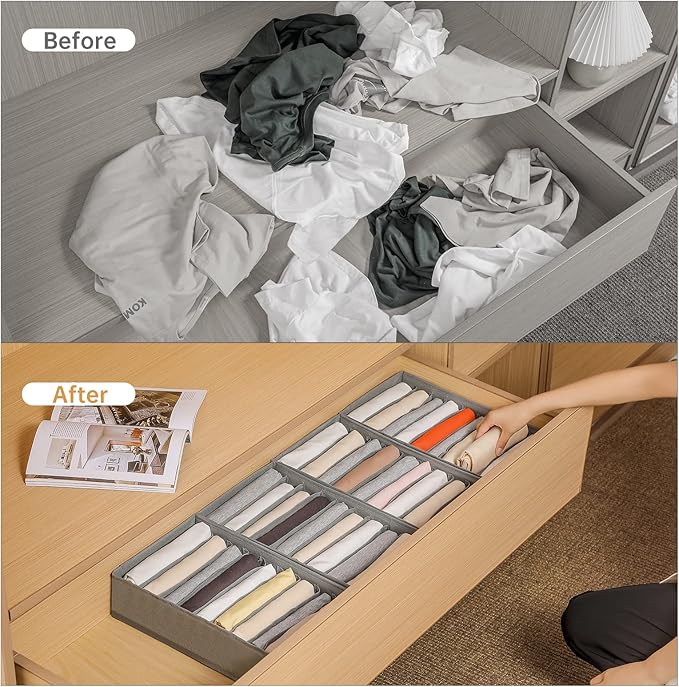 4 Packs T-shirt Drawer Organizers for Clothing,10 Grids Compartment Wardrobe Storage Box, Washable Clothes Organizer for Fold
