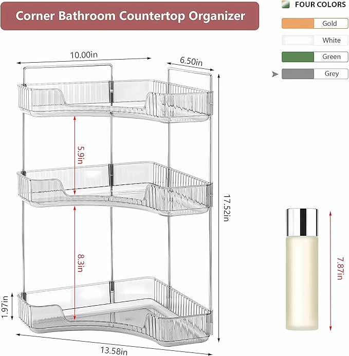 Corner Bathroom Counter Organizer Bathroom Countertop Shelf Makeup Organizer for Vanity Perfume Tray for Corner Storage (3 Ti