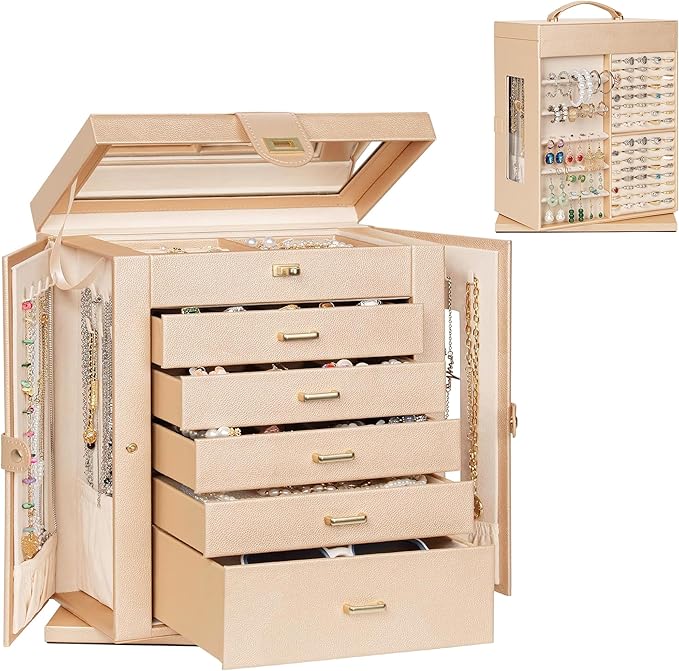 AKOZLIN Jewelry Box 360° Rotating 6-Tier Functional Jewelry Storage Case Organizer for Women Girls Ring Necklace Earring Brac