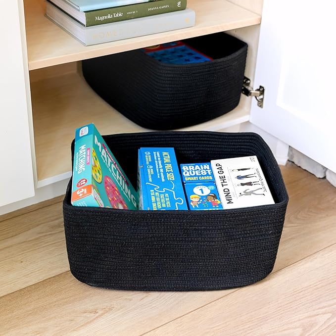 NaturalCozy Storage Baskets 16.8”x13”x7.6” Cotton Rope Woven Baskets for Organizing 3-Pack | Toy Storage Bins | Basket for Sh