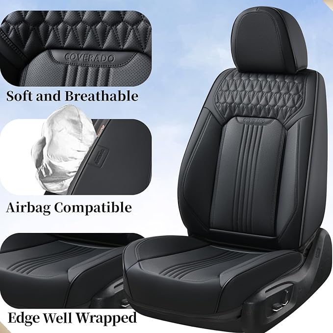Coverado Seat Covers, Car Seat Covers Front Seats, Black Seat Cover, Waterproof Car Seat Cushion, Front Car Seat Covers Leath
