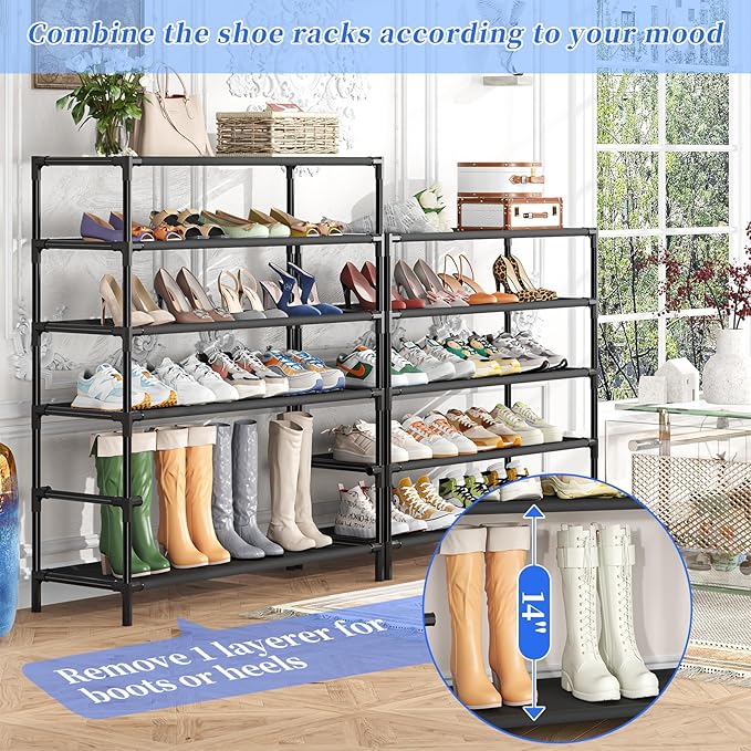 Simple Trending Tall Shoe Rack Organizer Holds 40 Pairs, 10 Tier Large Capacity Shoe Cabinet Storage with Cover for Closet, B
