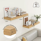 Deep Floating Shelves | 36 Inch Oak Floating Shelves Set of 2 | 12 Inch Deep Rustic Wood Shelves for Wall | 36" W x 12" D Oak
