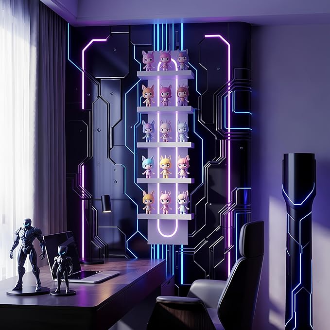 Exclusive U-Shaped 5-Tier Compact Narrow Wall Shelf Unit with RGB Lighting, Modern Vertical Shelf for Vanity, Ideal for Anime