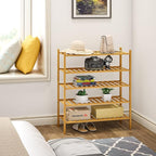 BMOSU 5-Tier Bamboo Shoe Rack Premium Stackable Shoe Shelf Storage Organizer for Hallway Closet Living Room Entryway Organize