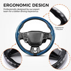 West Llama Carbon Fiber Steering Wheel Covers,3 Piece Car Wheel Cover Universal Fit 99% Cars(Glossy Blue)