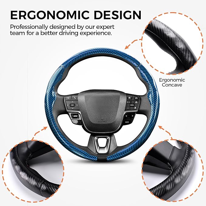 West Llama Carbon Fiber Steering Wheel Covers,3 Piece Car Wheel Cover Universal Fit 99% Cars(Glossy Blue)