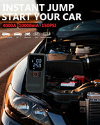 Car Jump Starter with Air Compressor, 4000A Portable Jump Starter for Dead Battery, 150 PSI Tire Inflator with Auto