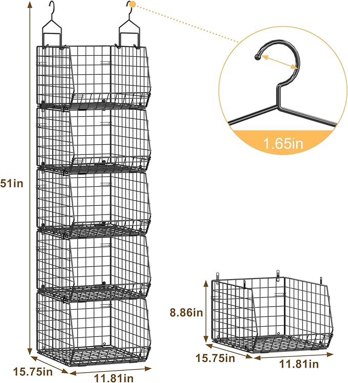 Capacity Upgrade Edition Deeper 4'' 5 Tier Foldable Hanging Closet Organizer and Storage，Wire Cabinet Shelves and Rack with 5