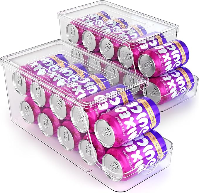 theaoo 6 Pack Clear Storage Bins with Lids Stackable AND Soda Can Dispenser for Refrigerator with Lids