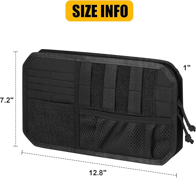 Car Sun Visor Organizer, Tactical Sunvisor Organizers Storage Covers for Trucks, Molle Panel with Pockets Zipper Visor Storage Pouch Accessories, Fits Most Vehicles, SUVs & Jeeps (BK)