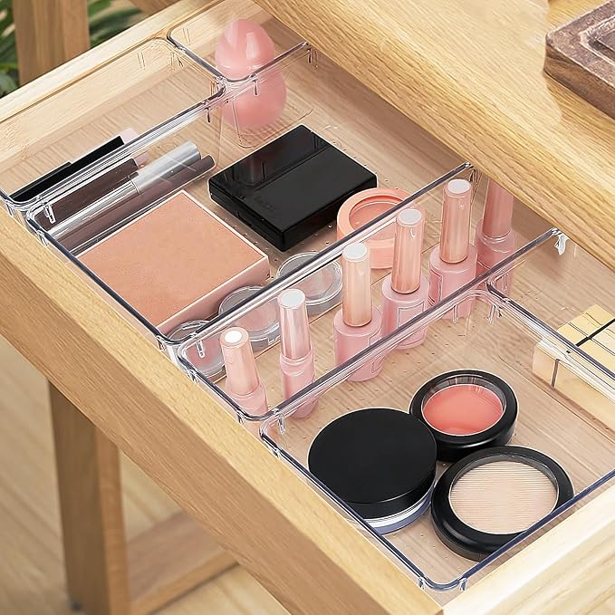 StorMiracle 13 PCS Drawer Organizer Set, 5 Varied Size Bathroom and kitchen Drawer cabinet organizer Trays, Clear Storage Bin