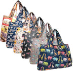allydrew Large Foldable Tote Nylon Reusable Grocery Bags, 6 Pack
