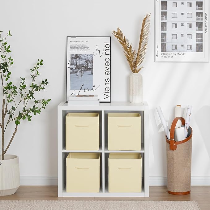 StorageWorks Beige Storage Cubes, 11 Inch Cube Storage Bins with Handle, Cube Storage Organizer Bins for Shelves and Closet, 