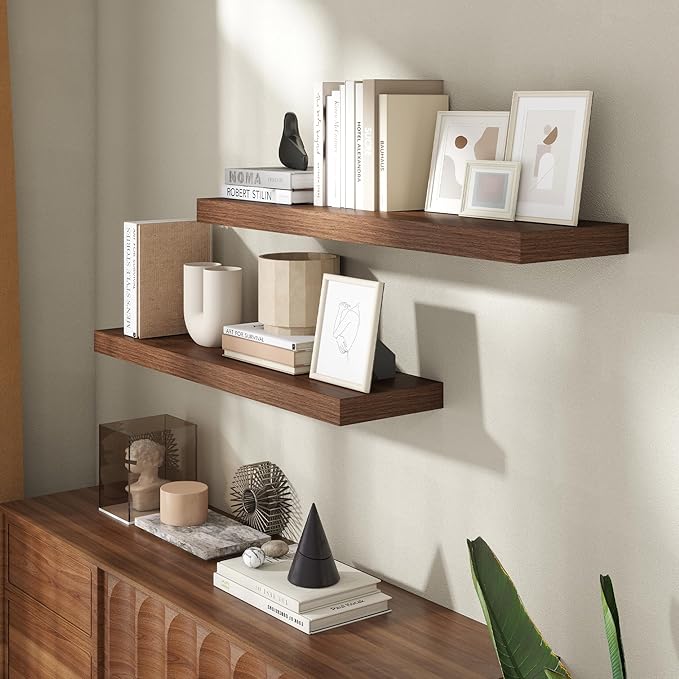 24 Inch Floating Shelves for Wall, 8 Inch Deep Floating Shelf for Storage & Display, Rustic Wall Mounted Shelf with Invisible