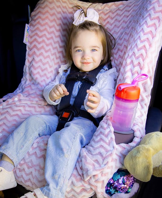 Niko Easy-Wash Children's Car Seat Cover & Liner - Minky - Pink Chevron - Perfect for Winter - Fits Most Toddler Car Seats - 