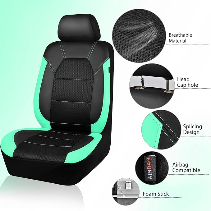 CAR PASS Leather Seat Covers, Breathable Universal Car Seat Cover Full Set for Cute Women Girly,Super 5mm Composite Sponge In