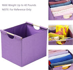 HOONEX Large Foldable Storage Bins, Linen Fabric, Pack of 2, Storage Baskets with Wooden Carry Handles and Sturdy Heavy Cardb