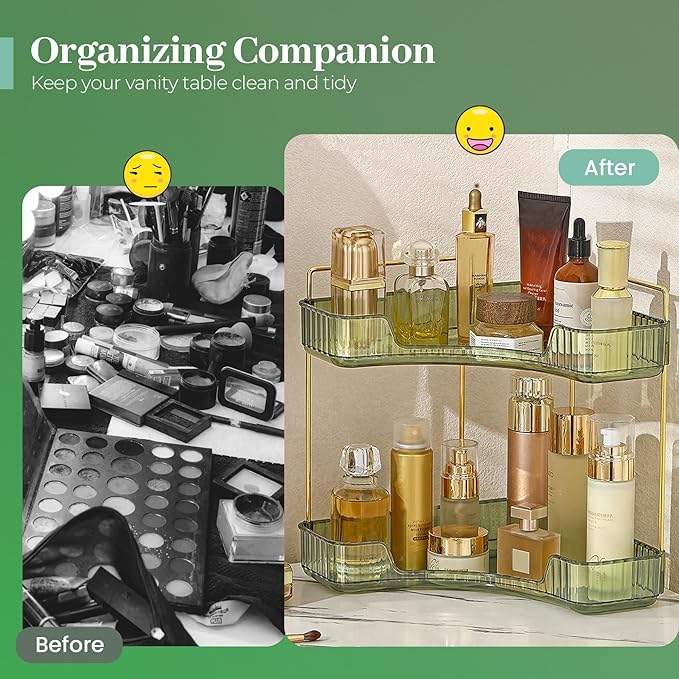 Aveniee Corner Bathroom Counter Organizer, Bathroom Countertop Shelf Makeup Organizer for Vanity Perfume Tray for Corner Stor
