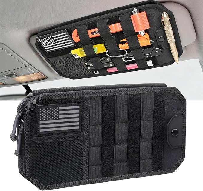 Car Visor Organizer Tactical Molle Heavy Duty Zipper Storage Pouch Car Sun Visor Organizers Storage Molle Panel Accessories for Cars SUVs Trucks