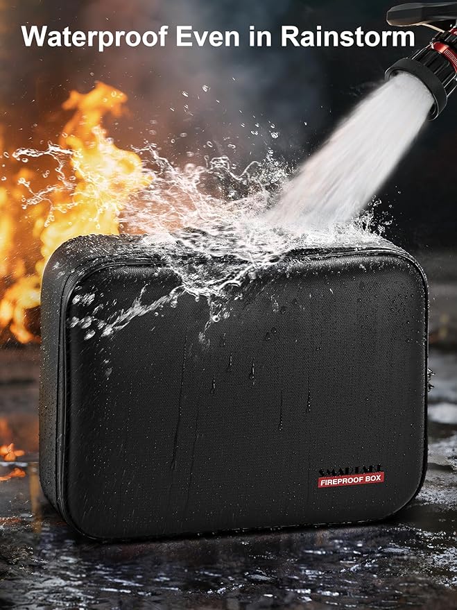 SMARTAKE Fireproof Document Box with Lock, Hard Case Waterproof Safe Box File Organizer, for Important Documents Papers Passp