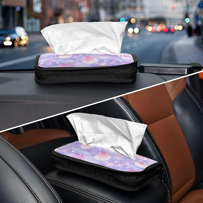 Car Tissue Holder Car Visor Organizer Tissue Box Holder for Car Sun Visor Organizer with Car Vehicle Accessories Essentials Interior for Women Men Purple Mermaid Seashell Starfish