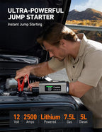 AstroAI 2500A Portable Car Battery Jump Starter with 150PSI Air Compressor 30W Quick Charger, 14800mAh Jump Box (7.5L Gas &