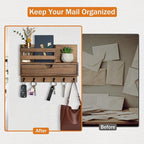 dreampossible Key and Mail Holder for Wall, Mail Organizer Wall Mount with 6 Hooks and Storage Drawer, Wooden Key Rack Hanger