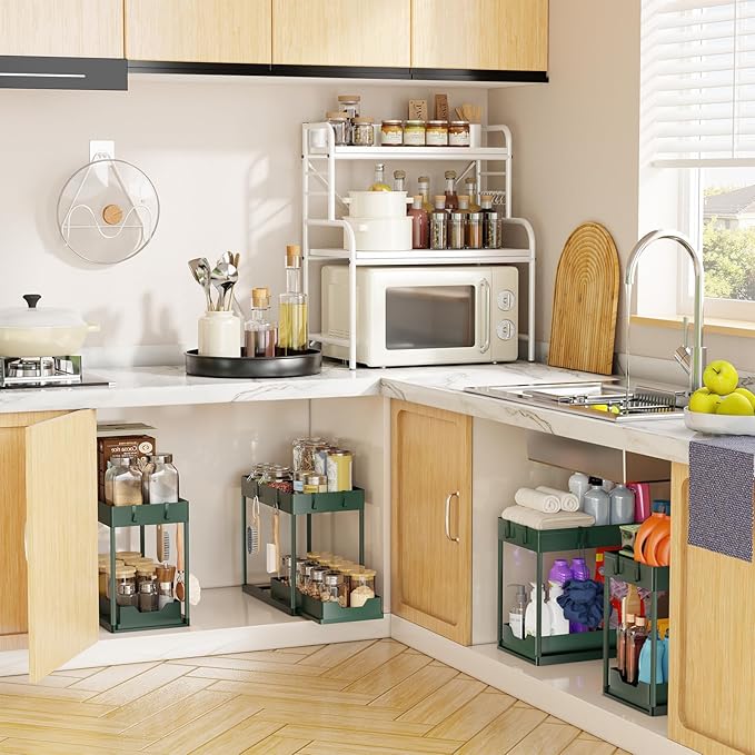 Simple Trending Under Sink Organizer 2 Pack, Sink Pull-Out Sliding Storage Cabinet, 2-Tier Under Shelf Organizer for Kitchen 
