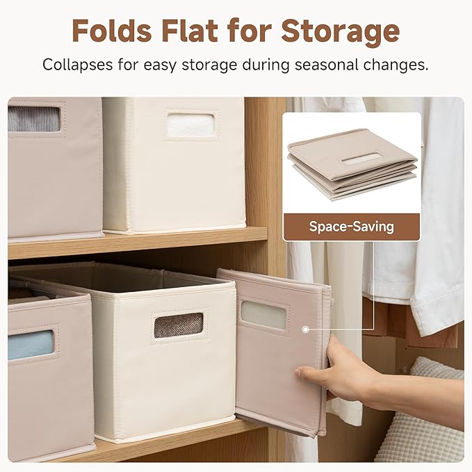 StorageWorks Fabric Storage Bins for Shelves, Closet Organizers and Storage Baskets, Collapsible Storage Bins with Cutout Han