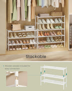 SONGMICS Bamboo Shoe Rack for Closet, Stackable Shoe Oragnizer with Modular Structure, Space-Saving Free Standing Shelf for E