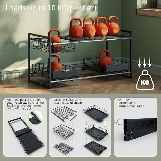 NETEL Under Sink Organizers and Storage,Kitchen Cabinet Organizer,2 Tier Under Sink Expandable Shelves，Bathroom Cabinet Organ