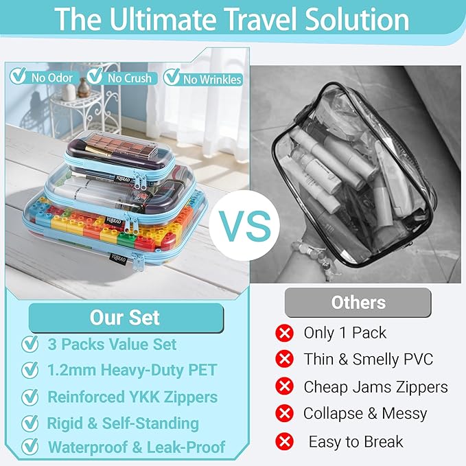 YQBRAO 3 Pack Hard Sided Clear Zipper Case for Storage- Thickened-Grade Clear Hard Shell Zipper Case for Organizing Bead, Han