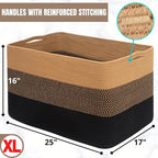 MINTWOOD Design 112L Extra Large Blanket Basket Holder Living Room, 25"x17"x16" Rectangle Rope Woven Storage Basket with Hand