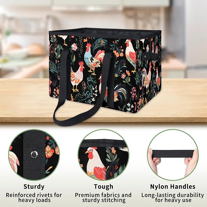 Reusable Grocery Bags Heavy Duty Shopping Bags Foldable Large Tote Bags with Long Handles & Hard Bottom