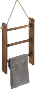 MyGift Rustic Dark Brown Wood Wall Hanging 3 Tier Hand Towel Ladder Rack, Bathroom Towel Storage Rack with Top Rope
