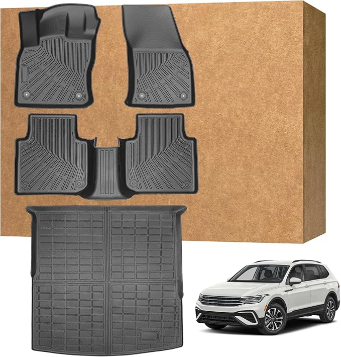 Floor Mats for VW Tiguan 2018-2024 (Only Fit for 5 Seats), TPE Waterproof Non-Slip All Weather Protection Custom, Floor Mats & Cargo Liner