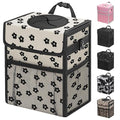 Capolo Car Trash Can with Lid, Leakproof Car Trash Bag Hanging Waterproof Automotive Garbage Can with Storage Pockets Mini Vehicle Trash Bin for Back/Front Seat(Black Flower,3 Gallon)