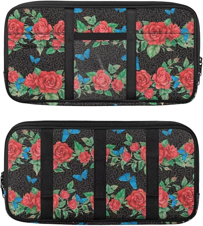 Car Sun Visor Storage Bag,Rose Tactical Car Visor Organizer with Zipper Adjustable Straps for SUV Truck Pickup Patrol Car Storage