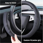 Steering Wheel Cover for Tesla Model 3 2024-Present Highland/Tesla Model Y Juniper 2025-Present, Leather Steering Wheel Cover for Tesla Model 3 Highland/Y Juniper Accessories, Black