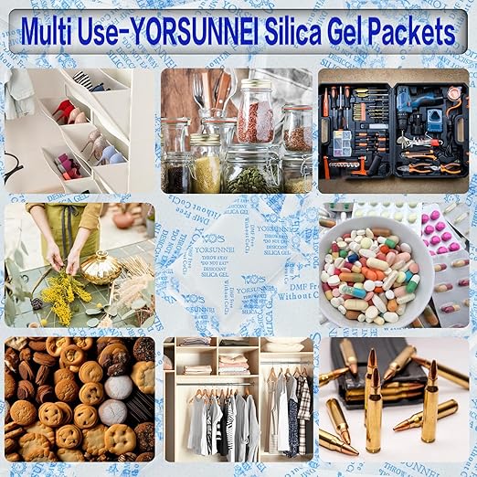 10 Gram Silica Gel Packets, Reusable Desiccant Packs for Storage, Rechargeable Moisture Absorber Food Grade Silica Gel Packs