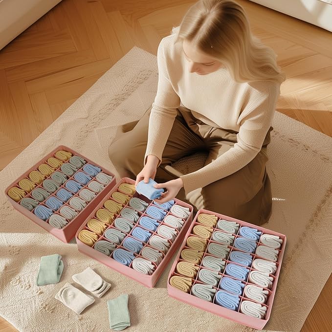 Joyoldelf Sock Organizer Drawer Organizer - Underwear Organizer, 24 Cell Collapsible Closet Organizers and Storage Sock Holde