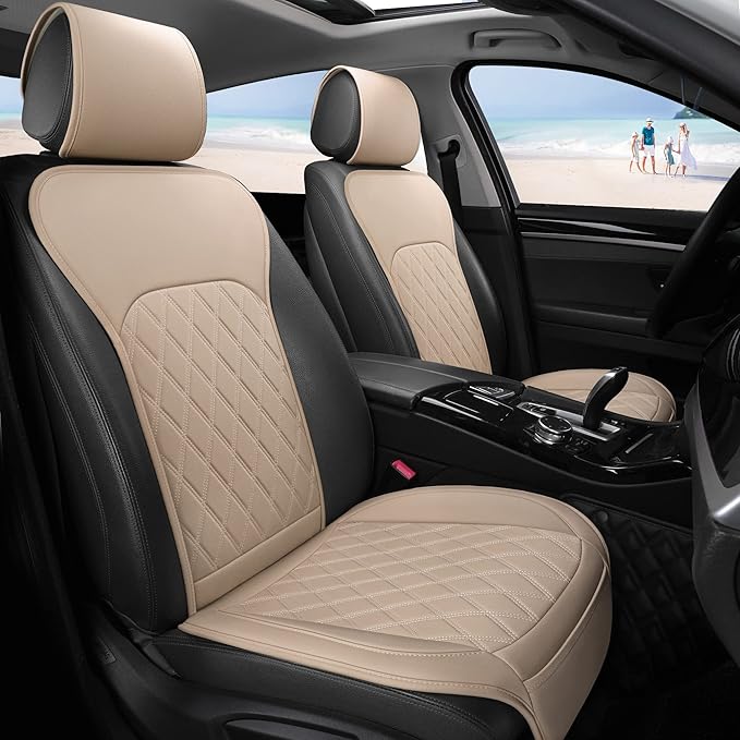 Sanwom Universal Front Leather Car Seat Covers 2 Pcs Luxury Seat Covers, Anti-Slip Waterproof Auto Driver Cushions Fit SUV Pi