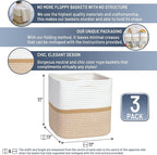 NaturalCozy Storage Cubes 11 Inch Cotton Rope Woven Baskets for Organizing, 3-Pack | Cube Storage Bin | Square Storage Basket