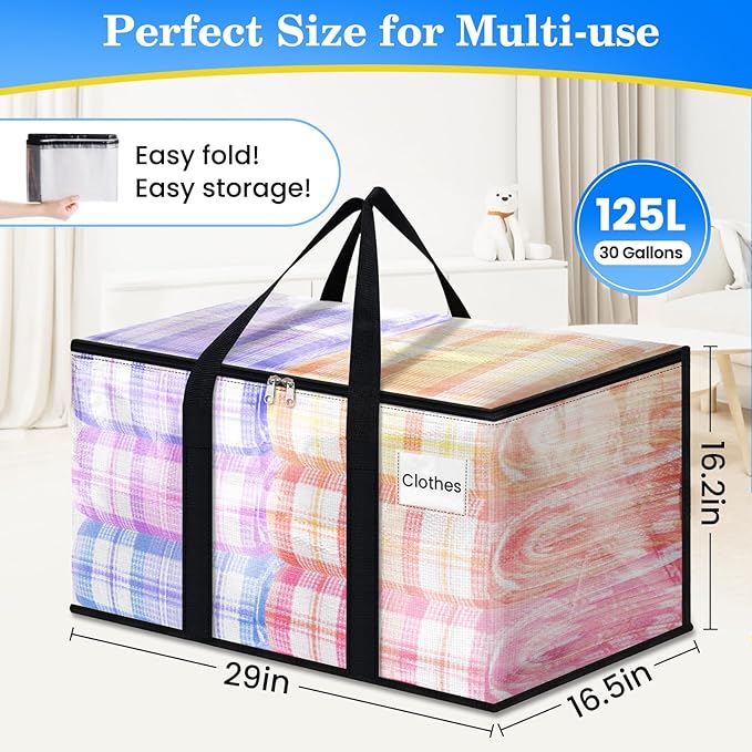 BlissTotes 4-Pack Large Moving Bags with Backpack Straps & Strong Zippers, Heavy-Duty Storage Bags Moving Boxes for Space Sav