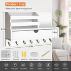 dreampossible Key and Mail Holder for Wall, Mail Organizer Wall Mount with 6 Hooks and Storage Drawer, Wooden Key Rack Hanger